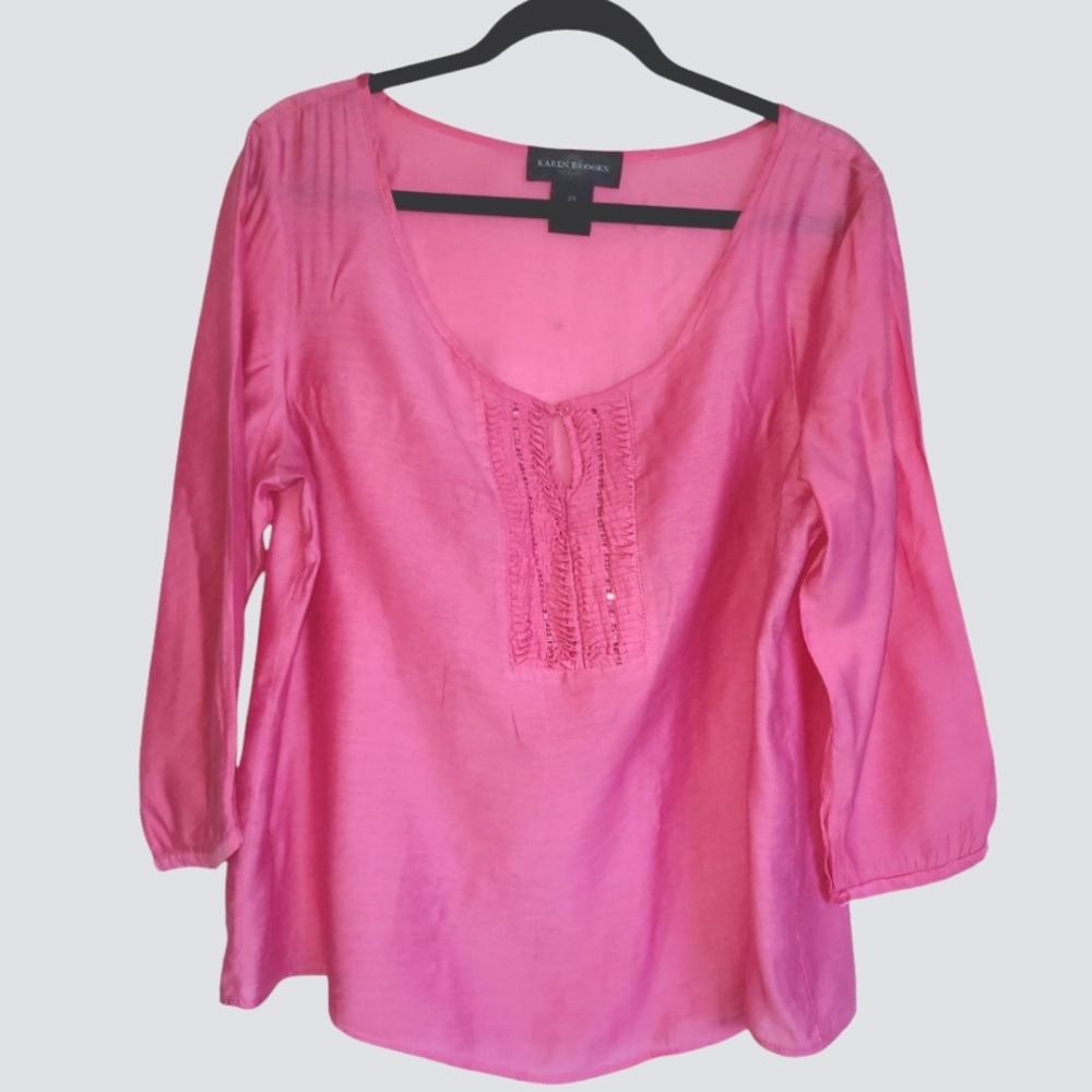 2X Karen Brooks Women Plus Size Shiny Pink Fuchsia Sequin Tunic Top Blouse - Picture 3 of 5